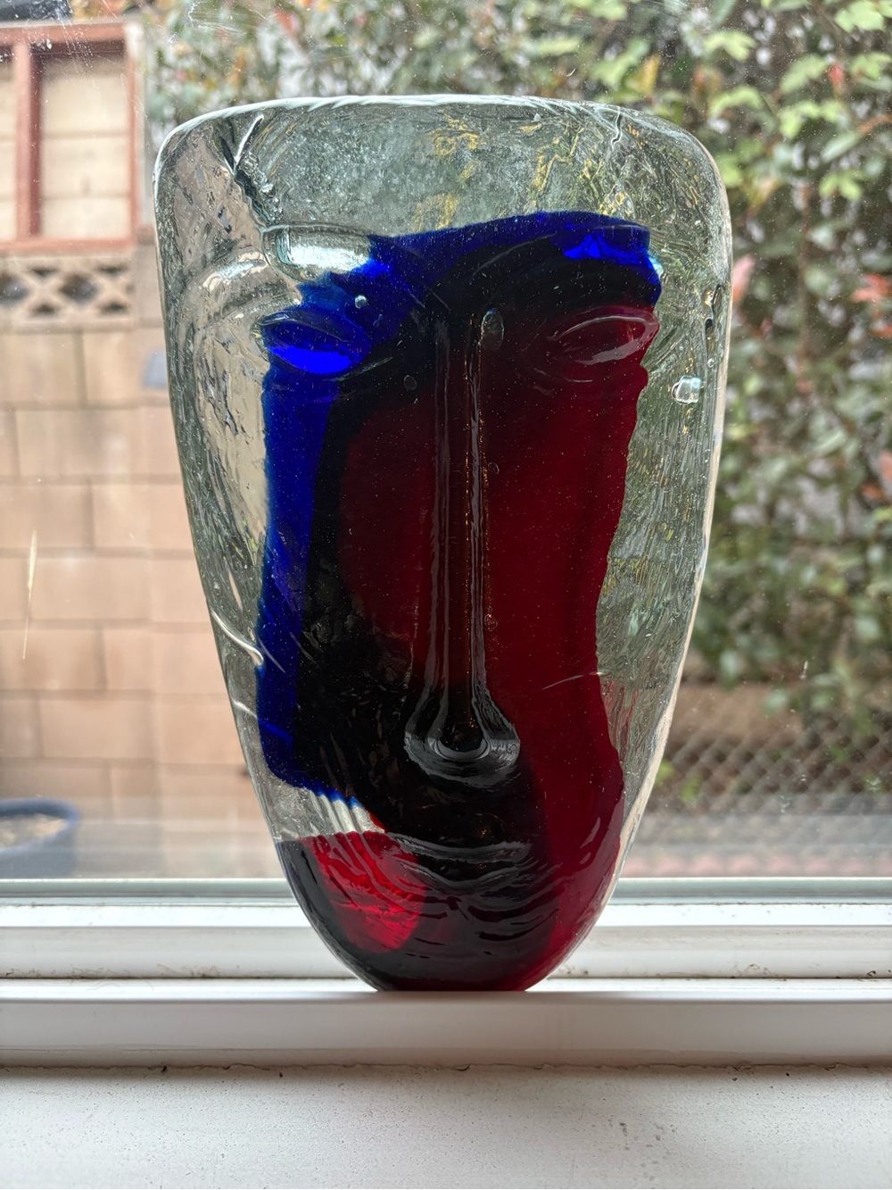 Jaramillo Brothets Hand-Blown Glass Art with Red and Blue Accents 1970s